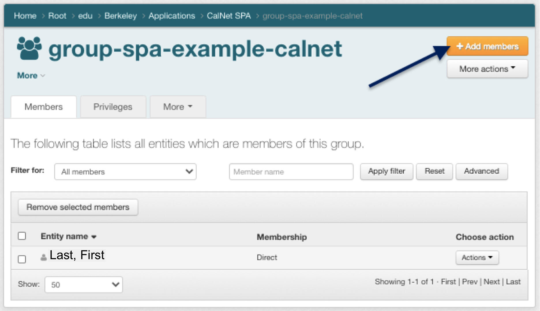 SPA home, arrow pointing to "Add Members" Button
