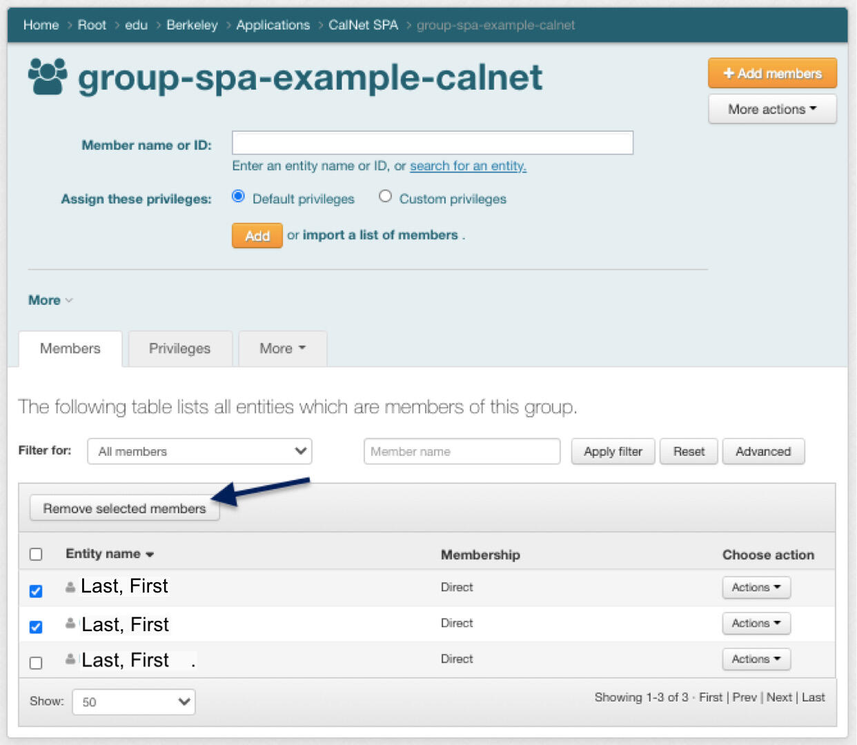 Remove Multiple SPA Members Select checkboxes to the left of users' names, and above their names select "Remove Members"