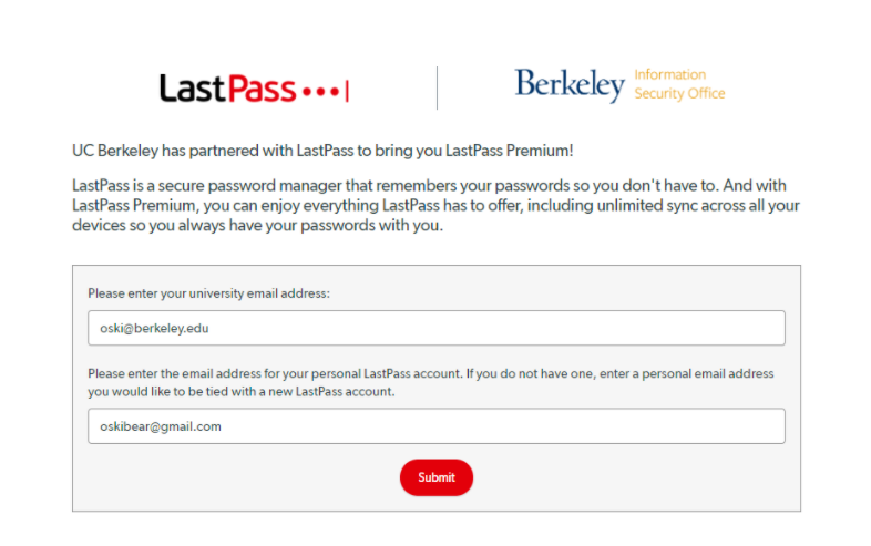  Please enter the address of your personal lastpass account