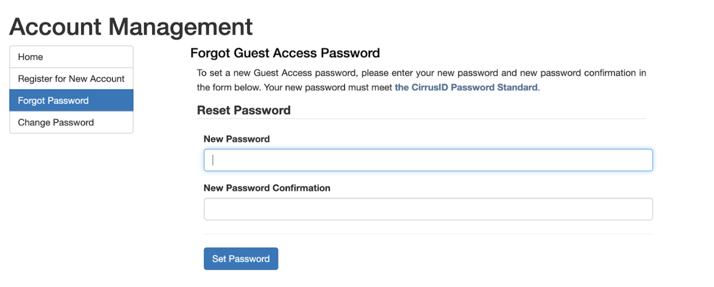 Alternative Login Create New Password