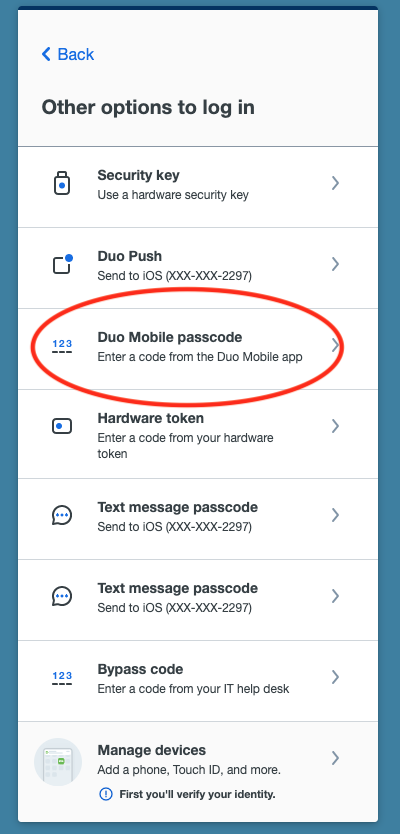 Other Options Screen - passcode Other Options Screen - passcode
