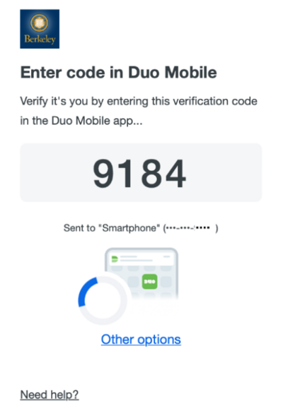 image of a DUO page showing a 4-number code