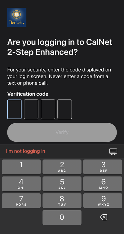 Image of Duo Mobile application showing text box to enter 4-digit code