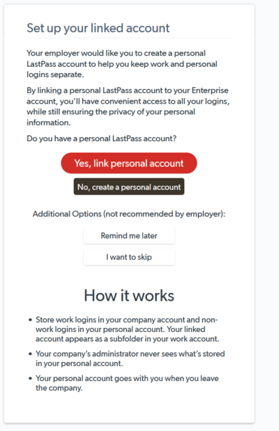 Option to Link Personal Account
