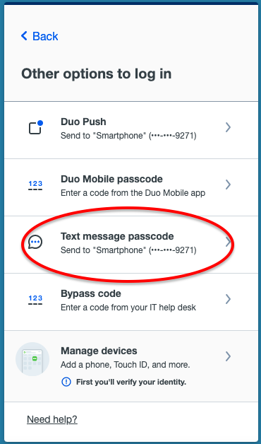 Duo device options - text message