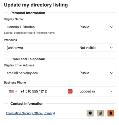 Shows new directory update app and fields that are customizable, including phone number and email address